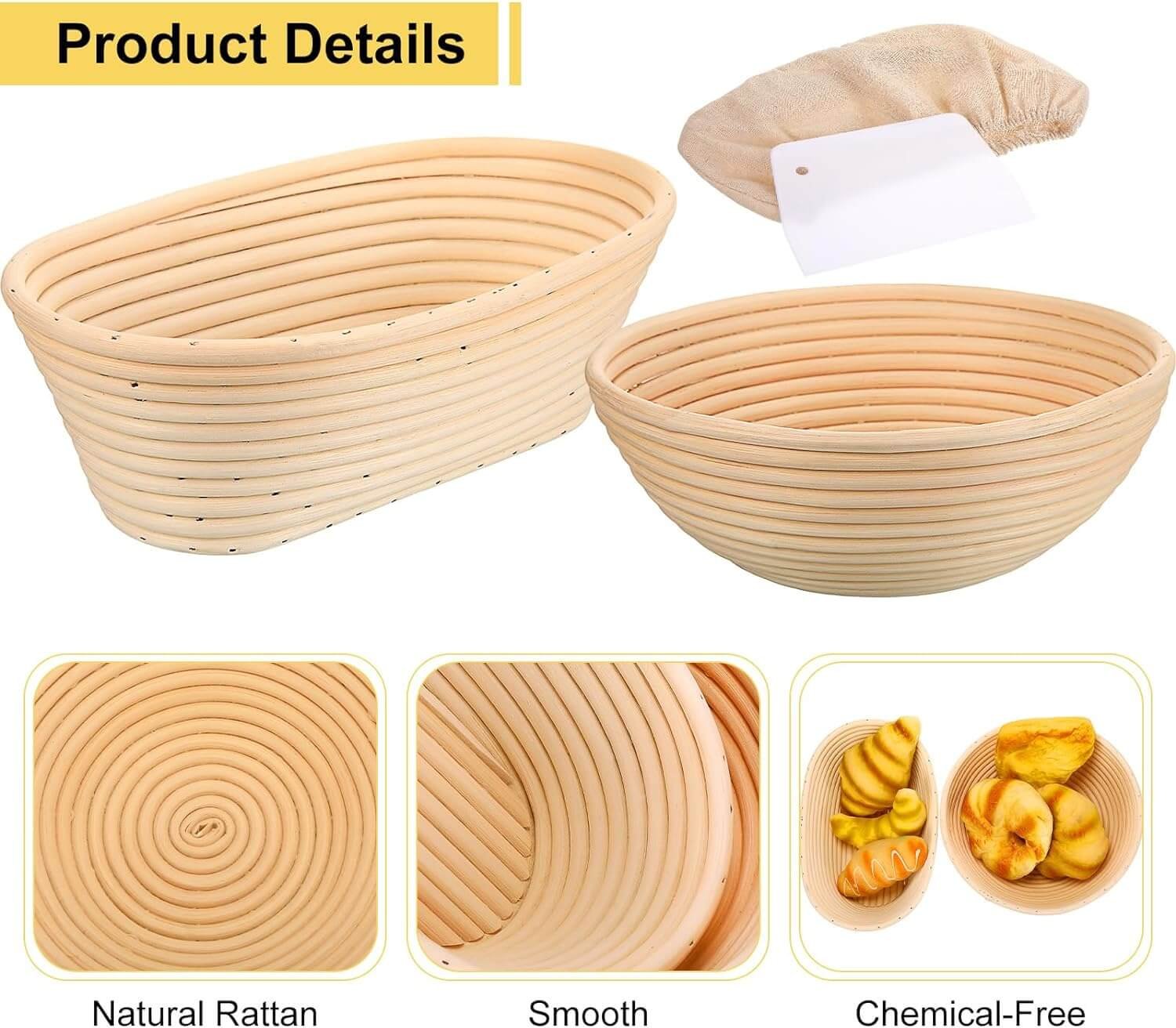 6 pack bread banneton proofing baskets 10 inch oval and 9 inch round rattan sourdough baskets dough proofing bowls with 1 4